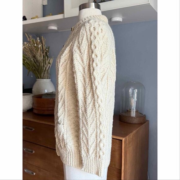 Vintage Irish Saimer Fisherman Cable Knit Wool Cardigan Sweater Hand knit Sz S - Picture 7 of 7